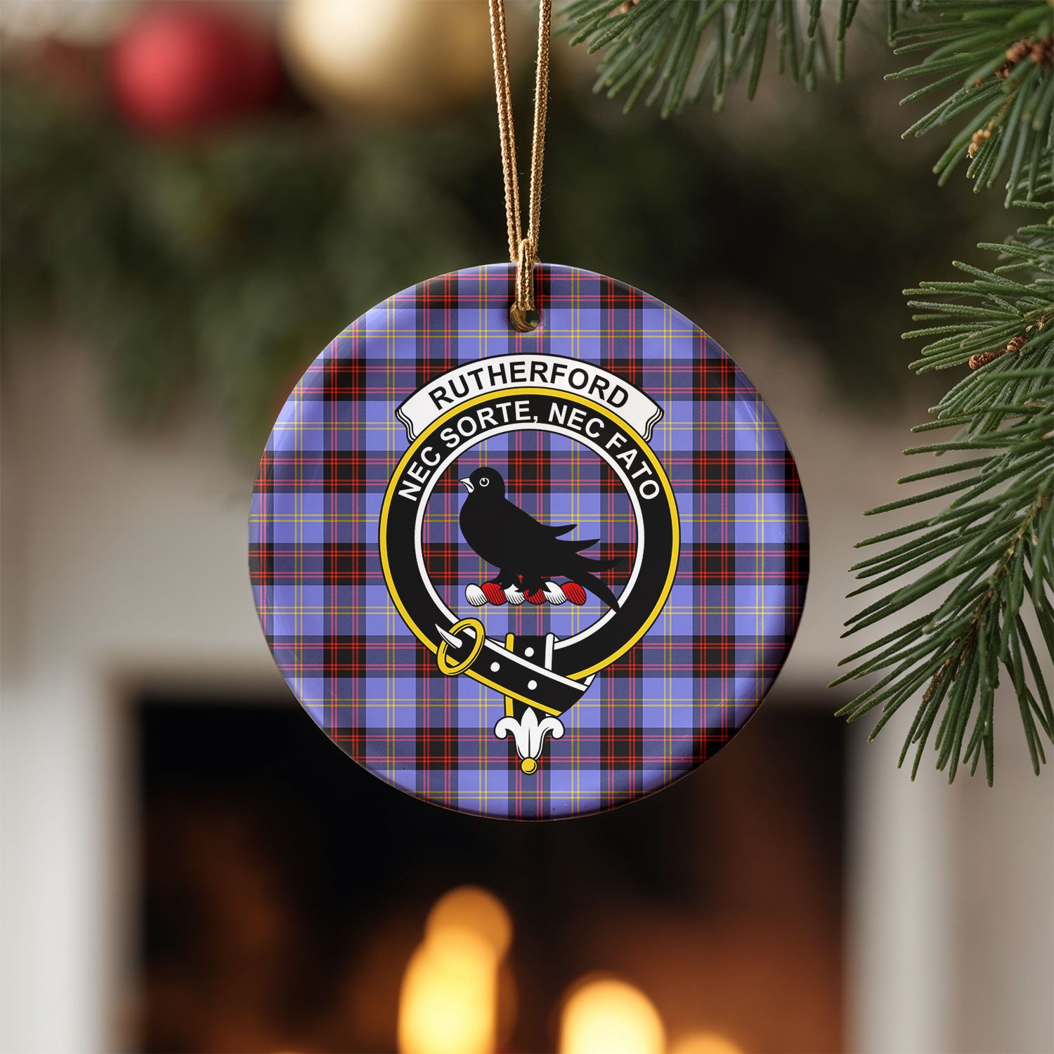 Rutherford Tartan Crest Christmas Ceramic Ornament
