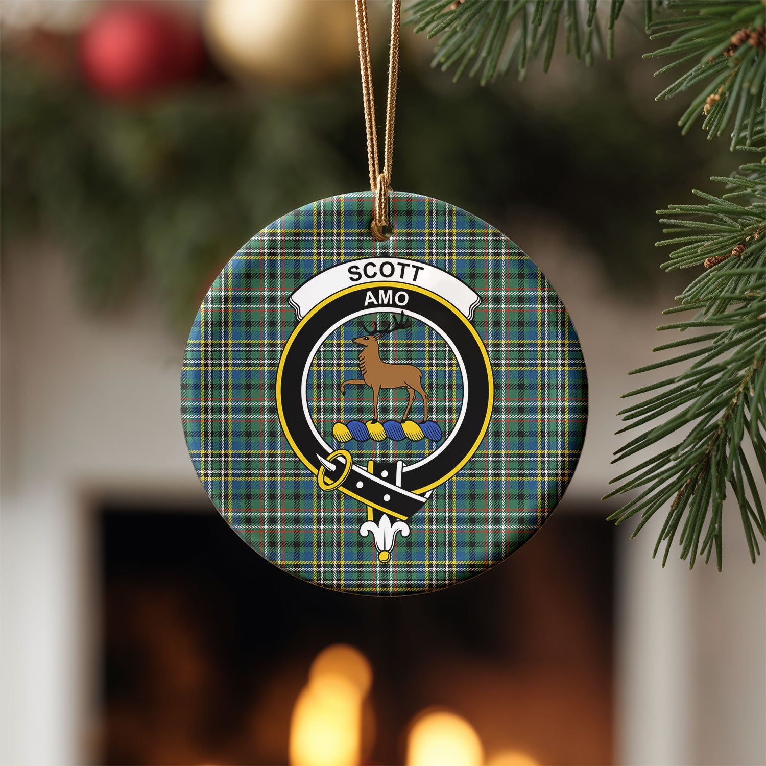 Scott Green Ancient Tartan Crest Christmas Ceramic Ornament