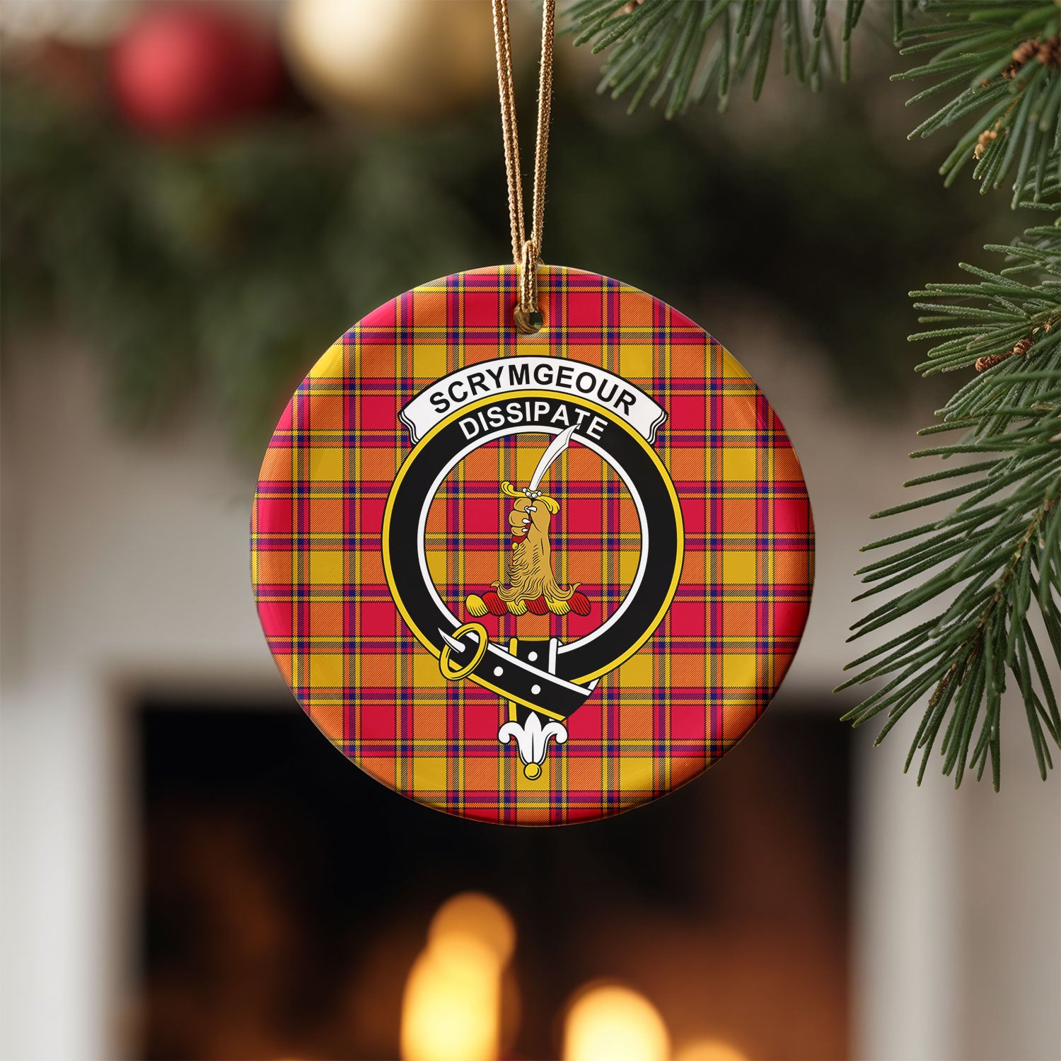 Scrymgeour Tartan Crest Christmas Ceramic Ornament