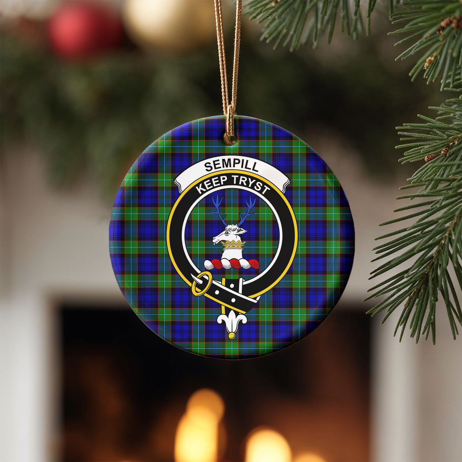 Sempill Modern Tartan Crest Christmas Ceramic Ornament