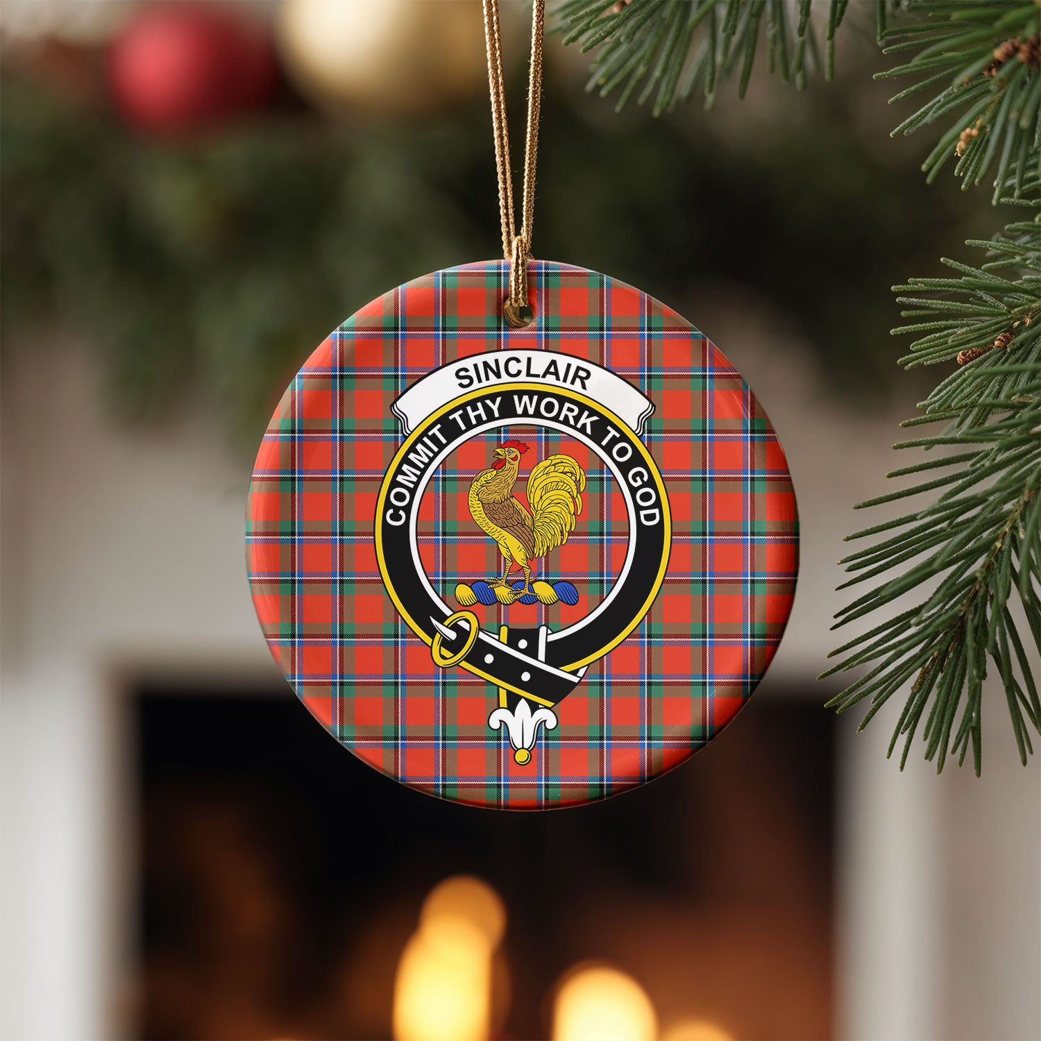 Sinclair Ancient Tartan Crest Christmas Ceramic Ornament