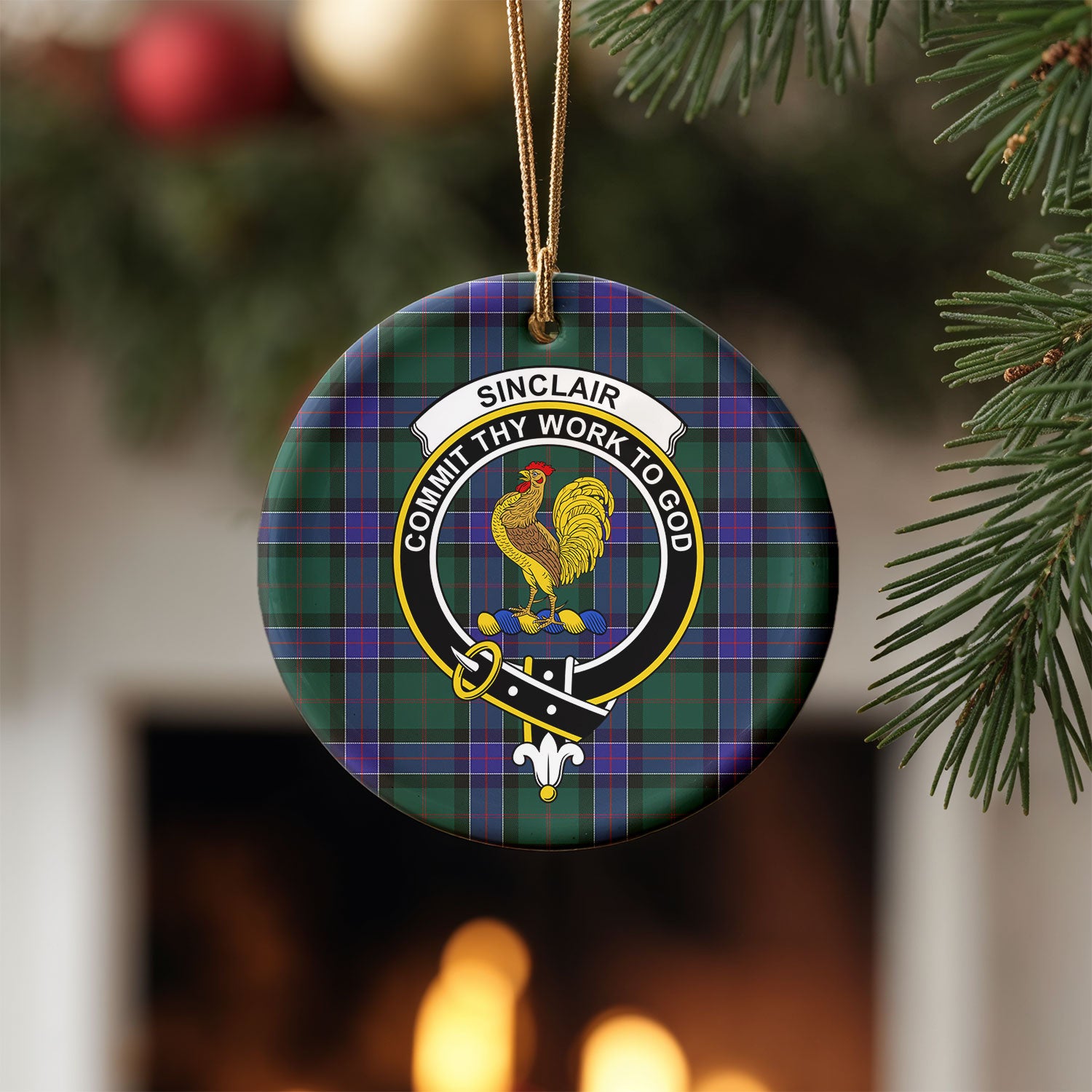 Sinclair Hunting Modern Tartan Crest Christmas Ceramic Ornament