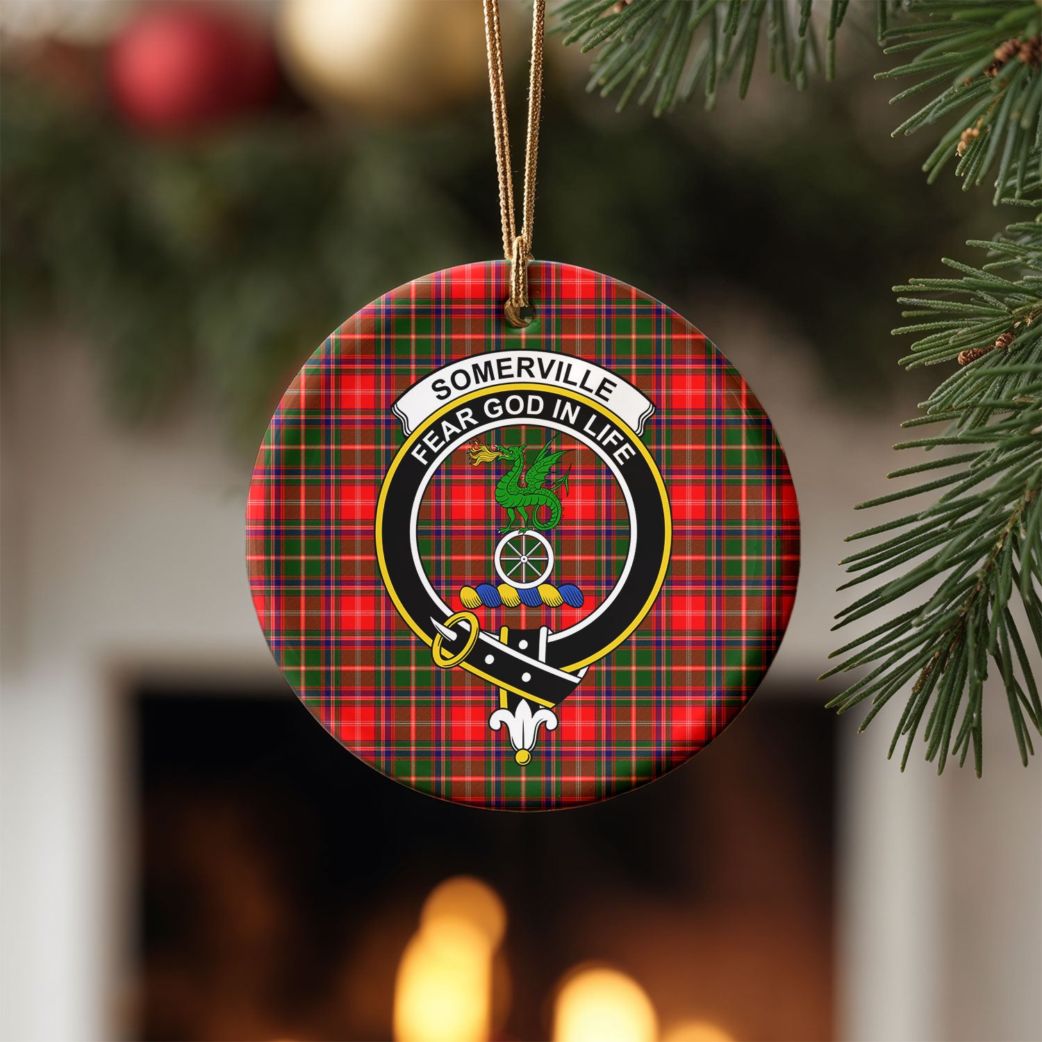 Somerville Tartan Crest Christmas Ceramic Ornament