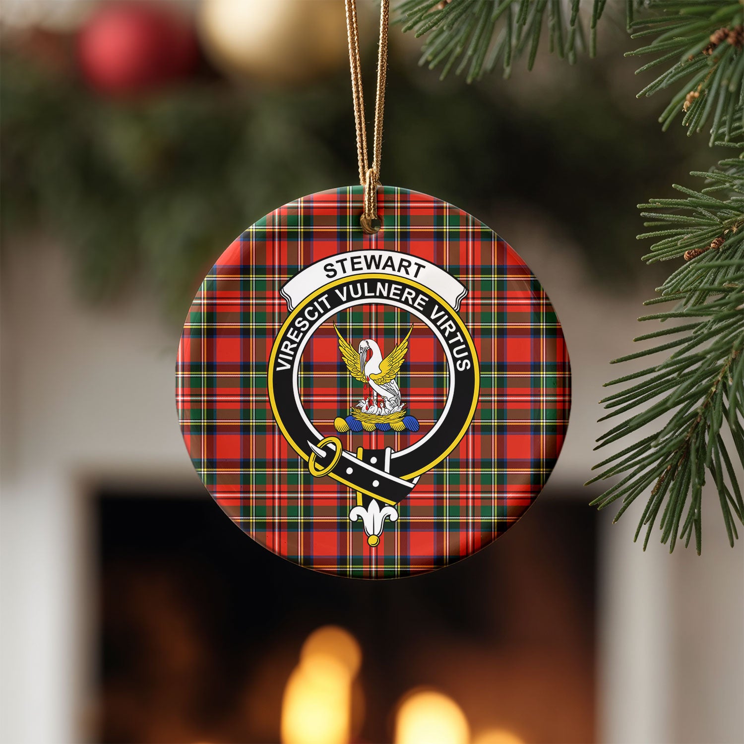 Stewart Royal Modern Tartan Crest Christmas Ceramic Ornament