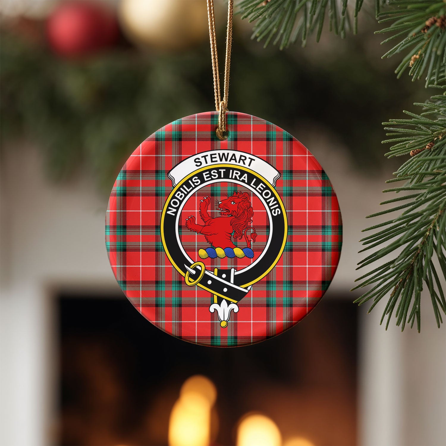 Stewart (Stuart) of Bute Tartan Crest Christmas Ceramic Ornament