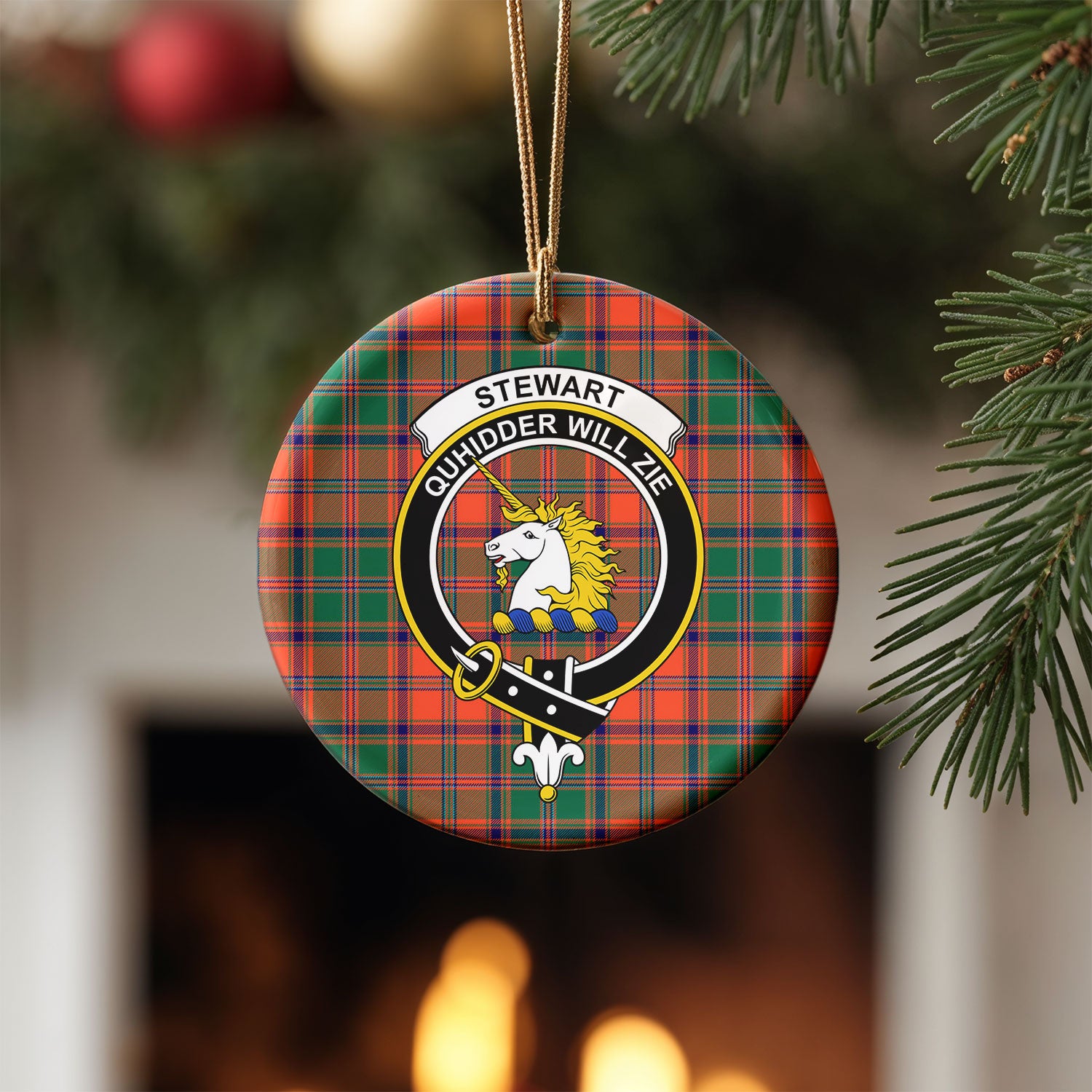 Stewart of Appin Ancient Tartan Crest Christmas Ceramic Ornament
