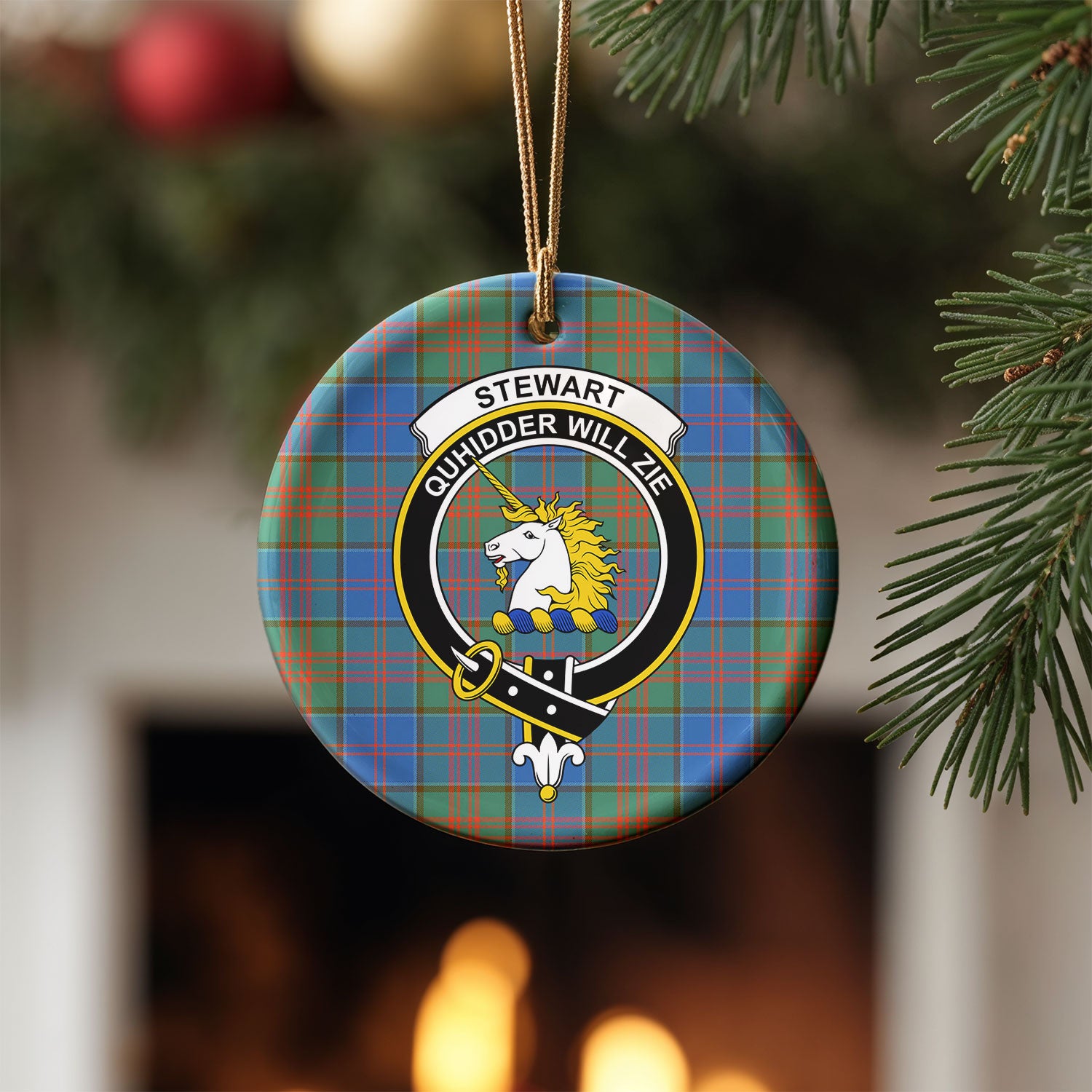 Stewart of Appin Hunting Ancient Tartan Crest Christmas Ceramic Ornament