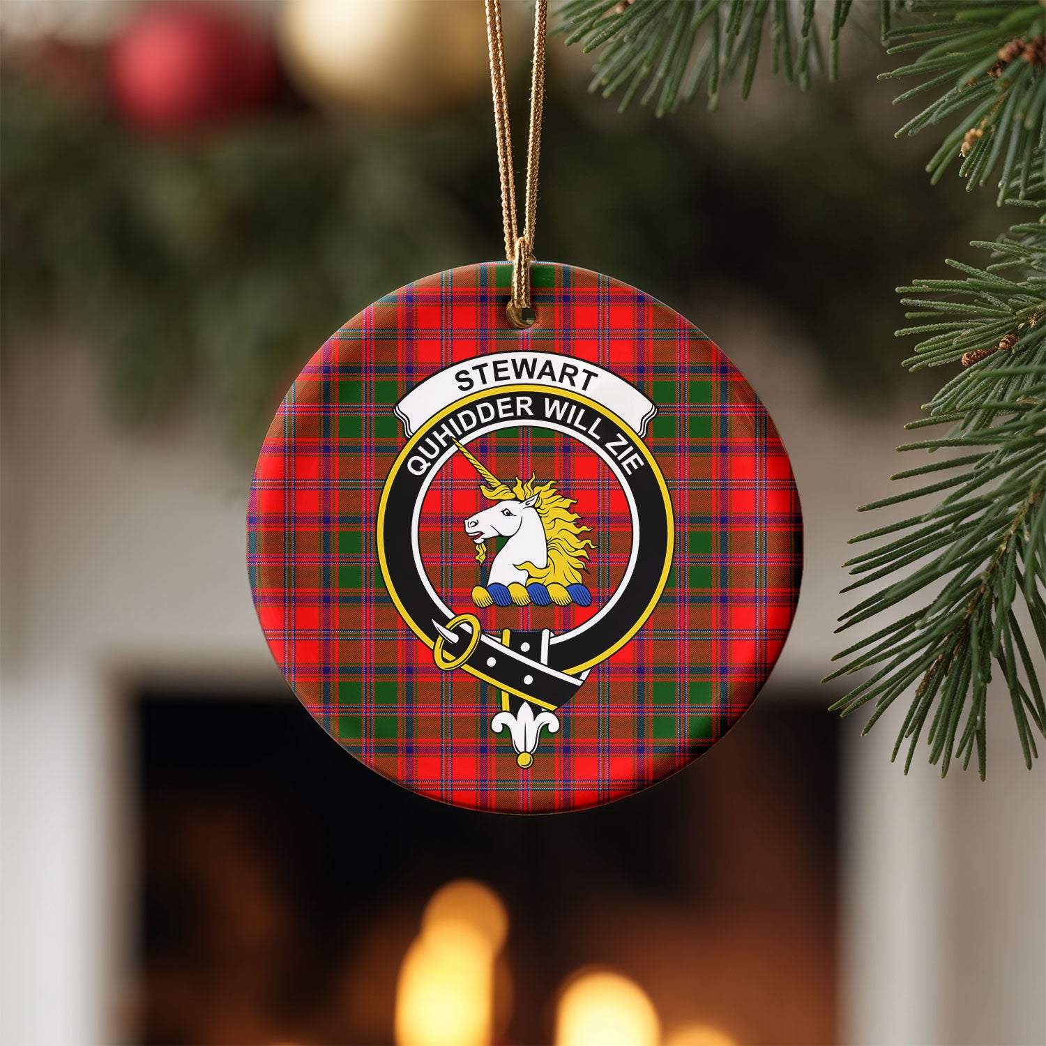 Stewart of Appin Modern Tartan Crest Christmas Ceramic Ornament