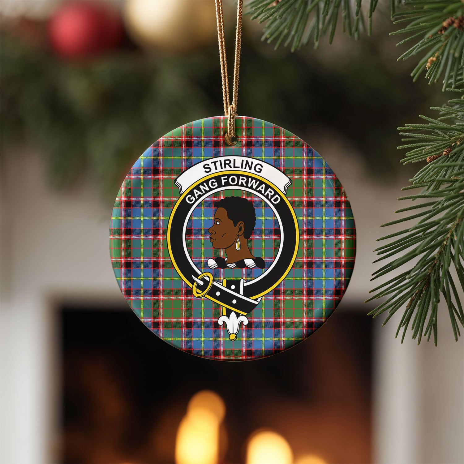 Stirling (of Keir) Tartan Crest Christmas Ceramic Ornament