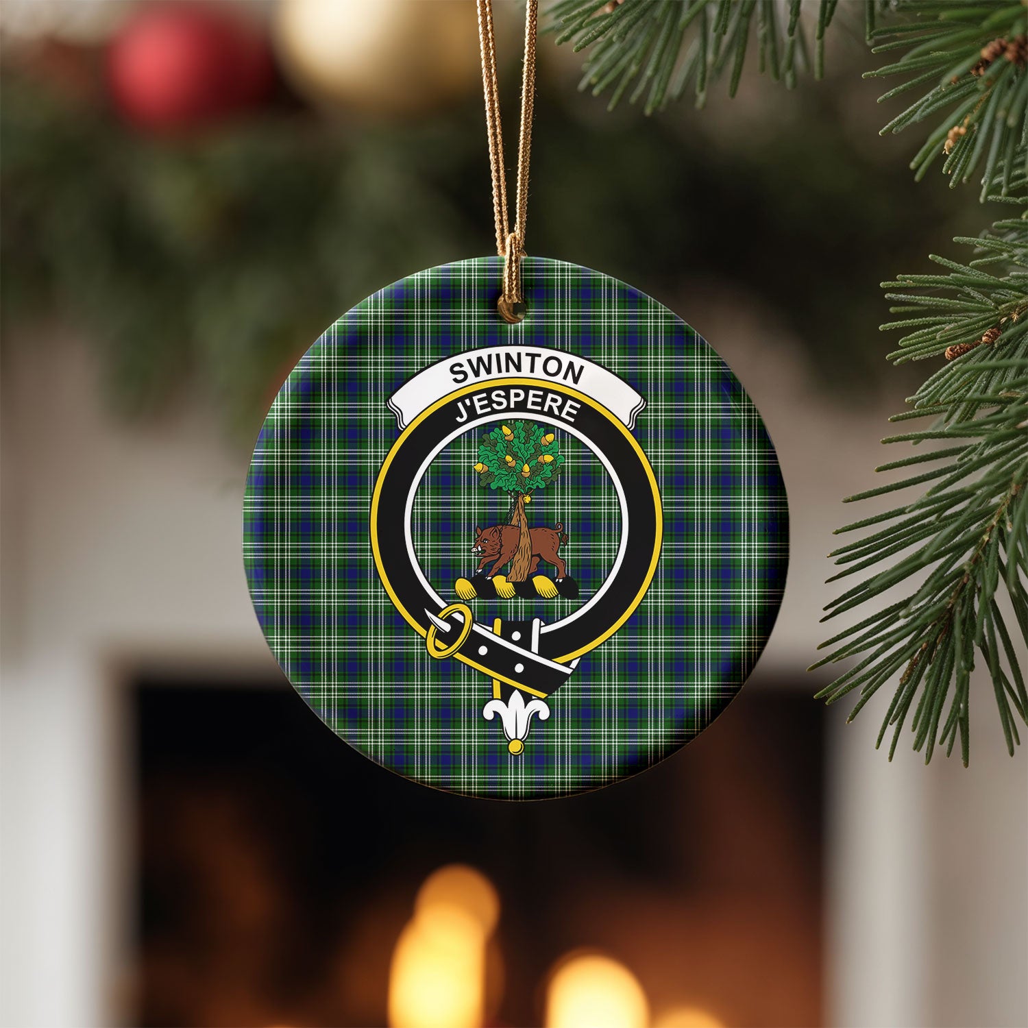 Swinton Tartan Crest Christmas Ceramic Ornament