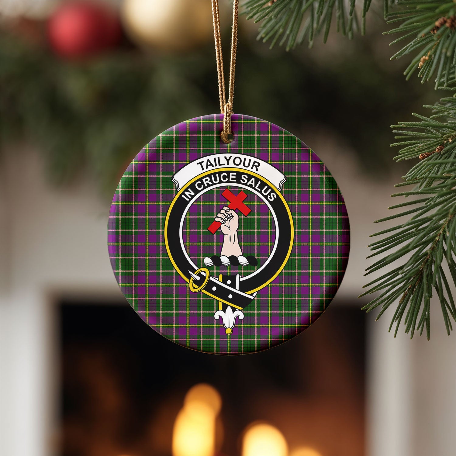 Tailyour (or Taylor) Tartan Crest Christmas Ceramic Ornament
