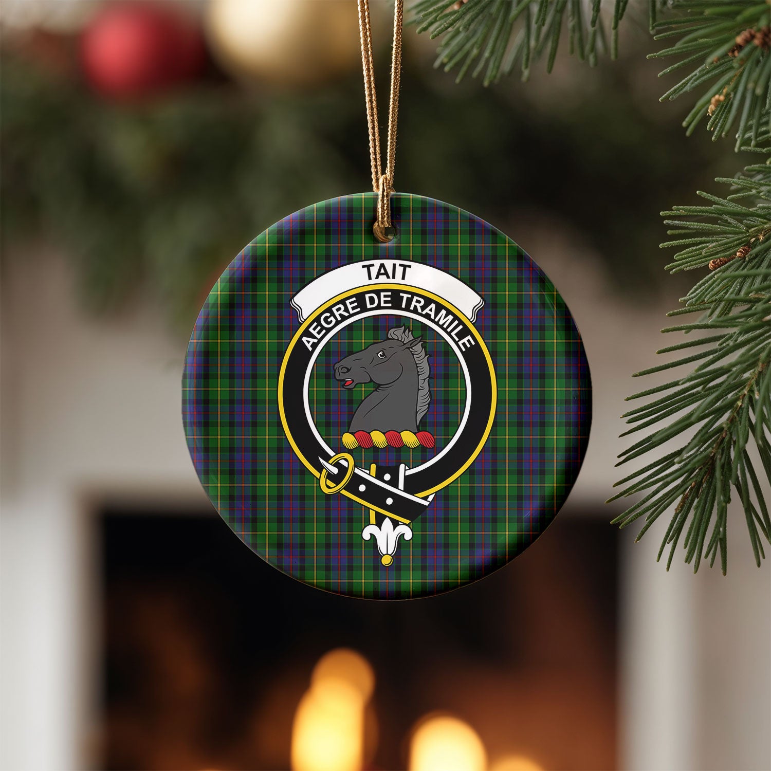 Tait Tartan Crest Christmas Ceramic Ornament