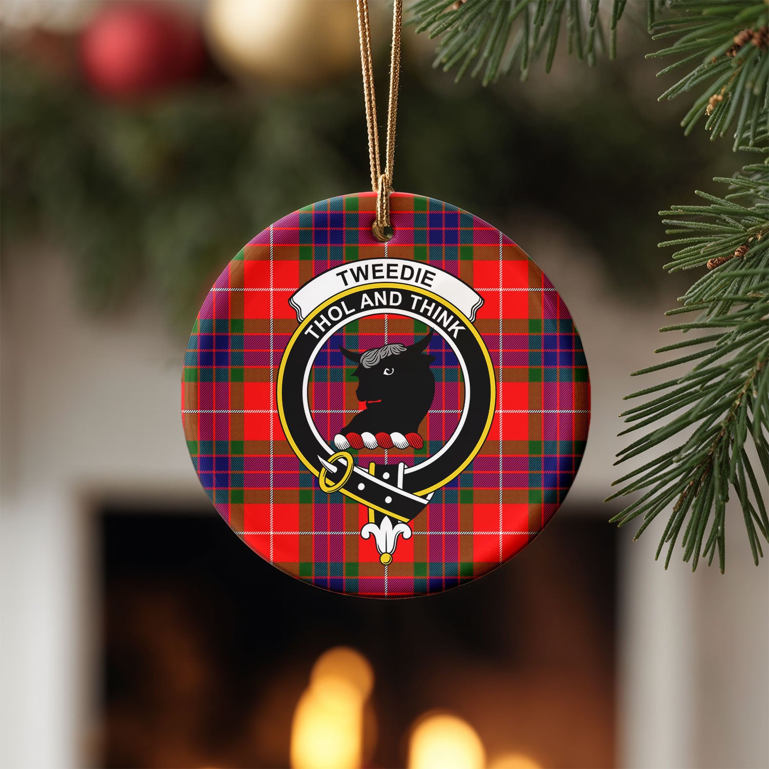 Tweedie Tartan Crest Christmas Ceramic Ornament