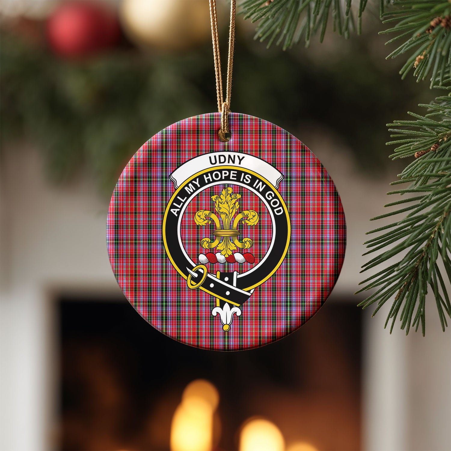 Udny Tartan Crest Christmas Ceramic Ornament