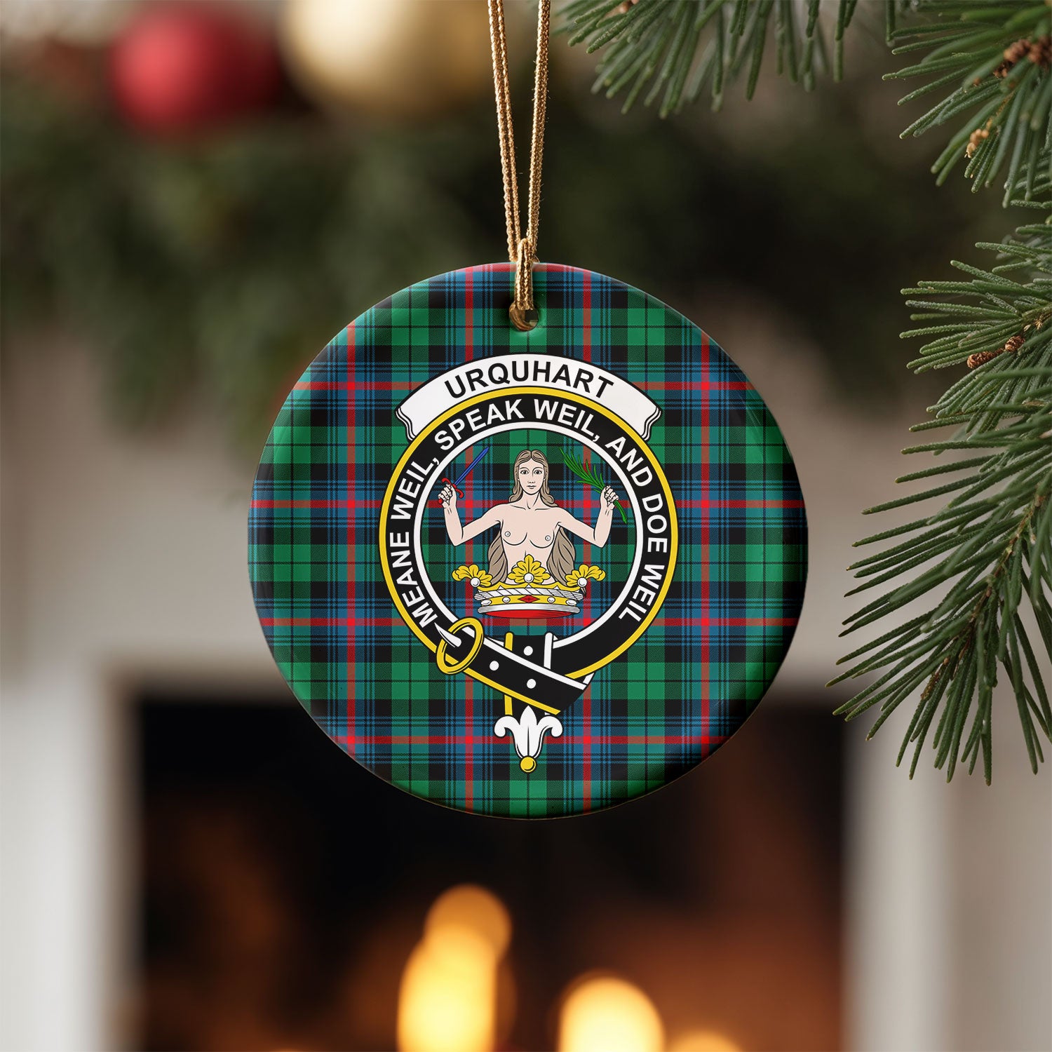 Urquhart Broad Red Ancient Tartan Crest Christmas Ceramic Ornament