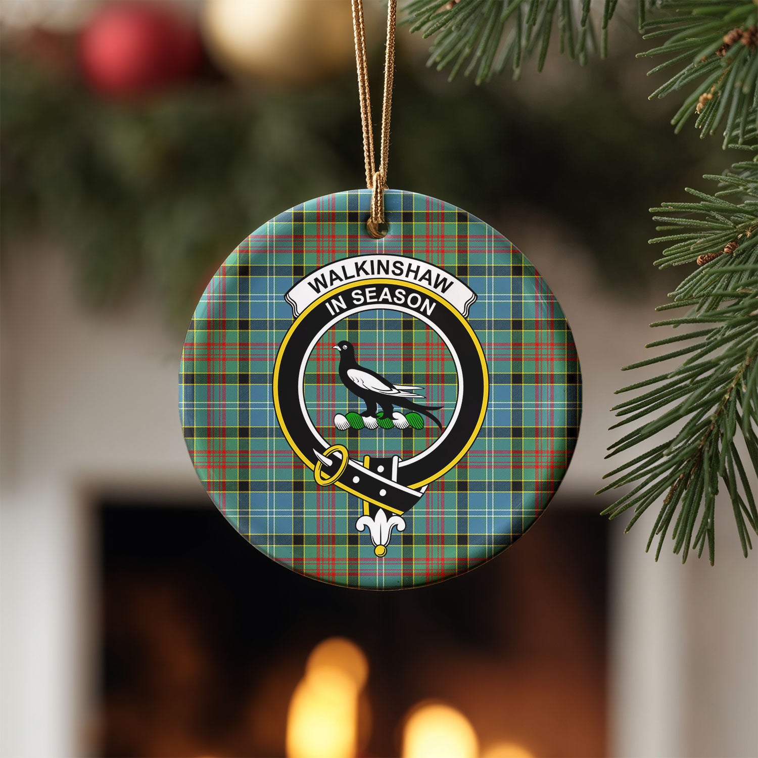 Walkinshaw Tartan Crest Christmas Ceramic Ornament