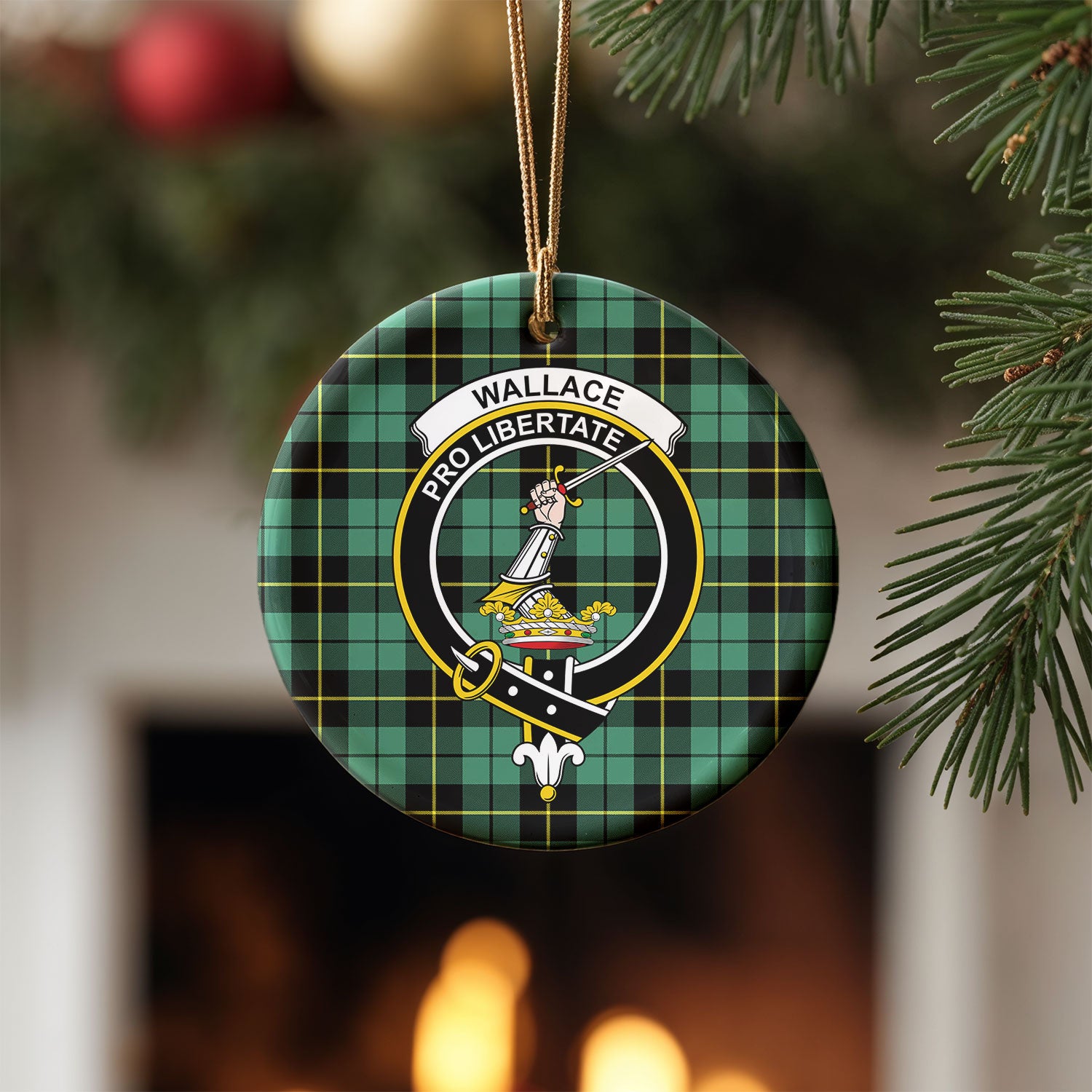 Wallace Hunting Ancient Tartan Crest Christmas Ceramic Ornament