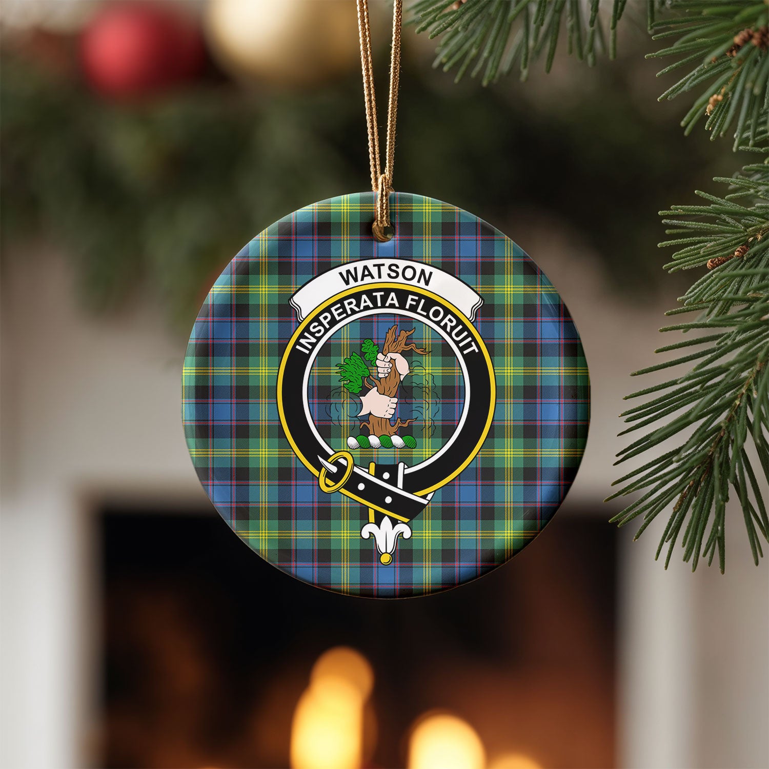 Watson Ancient Tartan Crest Christmas Ceramic Ornament