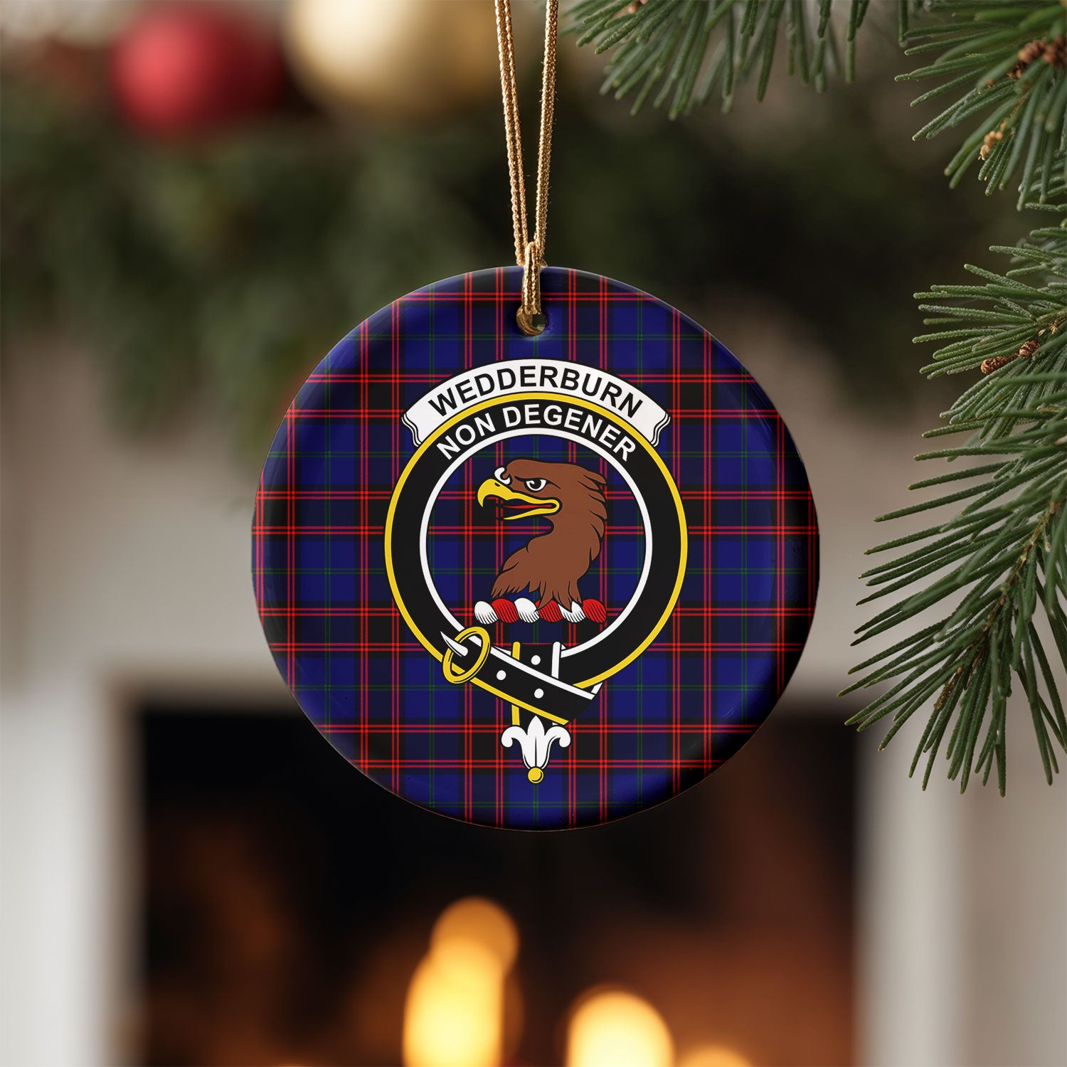 Wedderburn Tartan Crest Christmas Ceramic Ornament