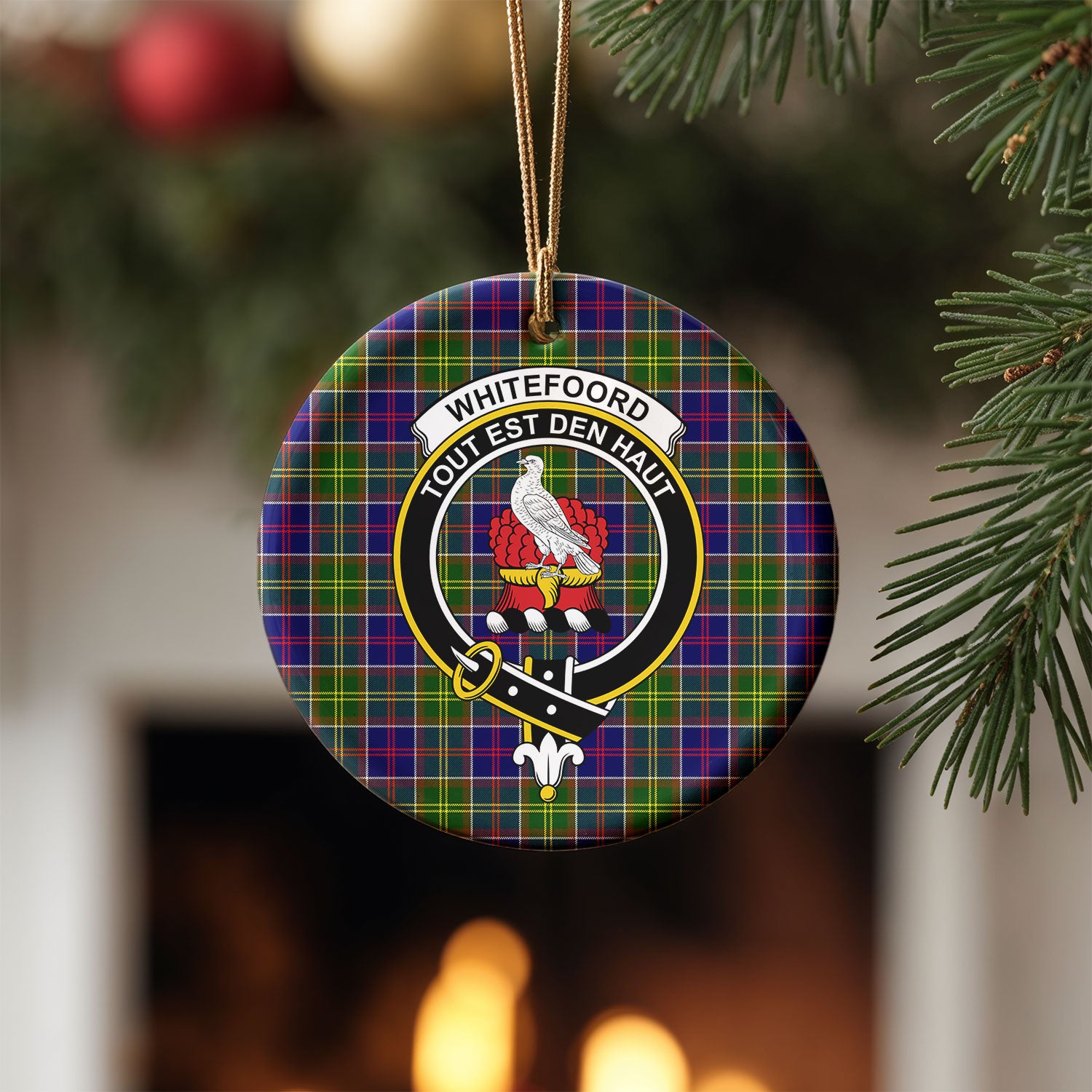 Whitefoord Tartan Crest Christmas Ceramic Ornament