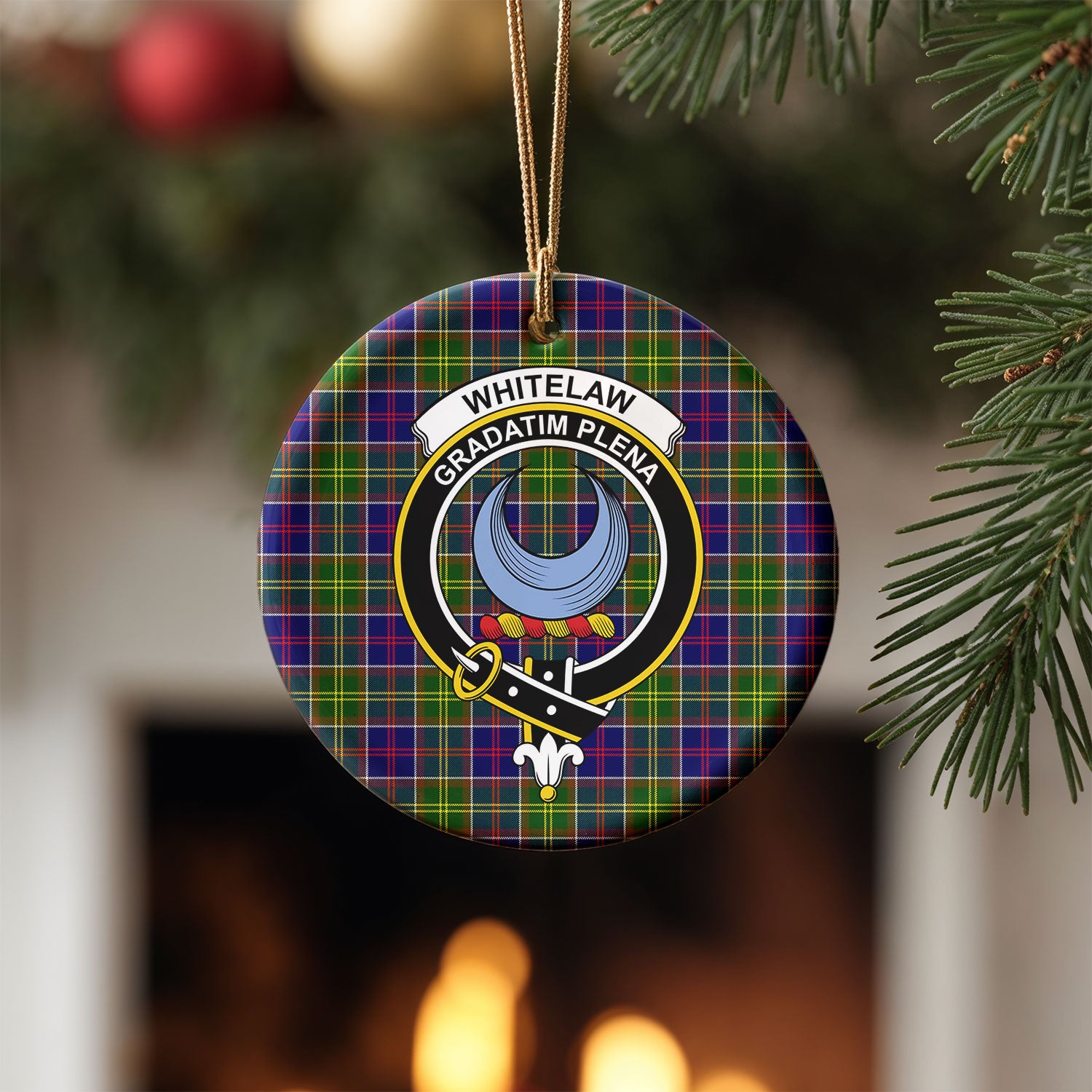 Whitelaw Tartan Crest Christmas Ceramic Ornament