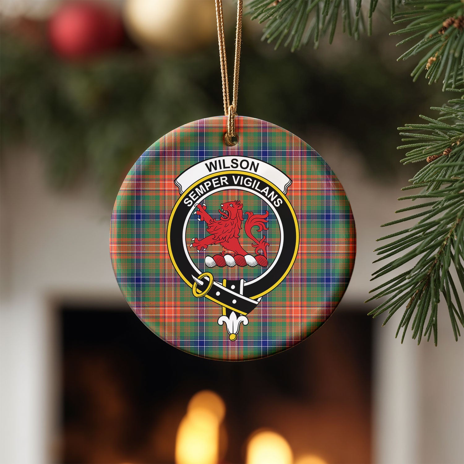 Wilson Ancient Tartan Crest Christmas Ceramic Ornament