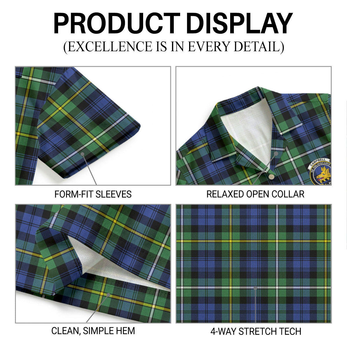 Campbell Argyll Ancient Tartan Crest Hawaiian Shirt