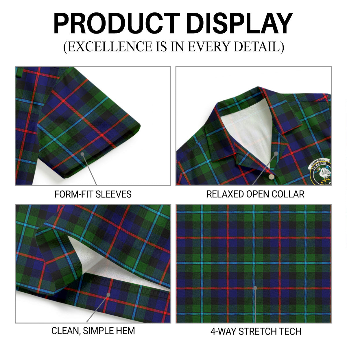 Campbell of Cawdor Modern Tartan Crest Hawaiian Shirt