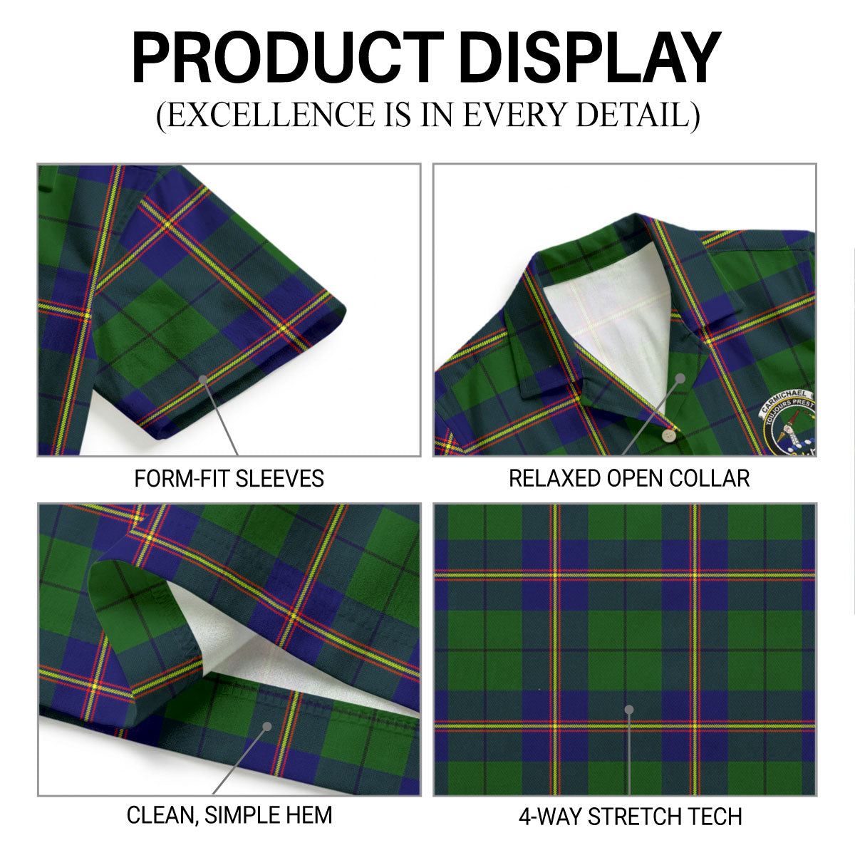 Carmichael Modern Tartan Crest Hawaiian Shirt