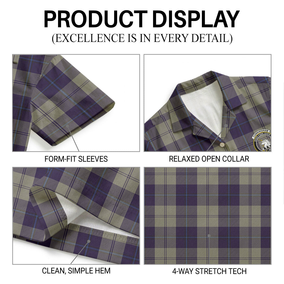 Cunningham Dress Blue Dancers Tartan Crest Hawaiian Shirt