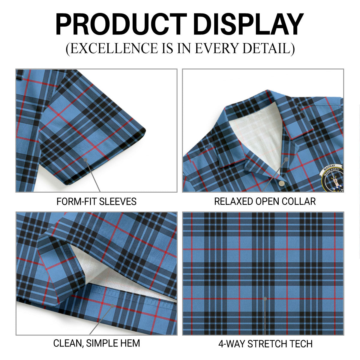 MacKay Blue Tartan Crest Hawaiian Shirt