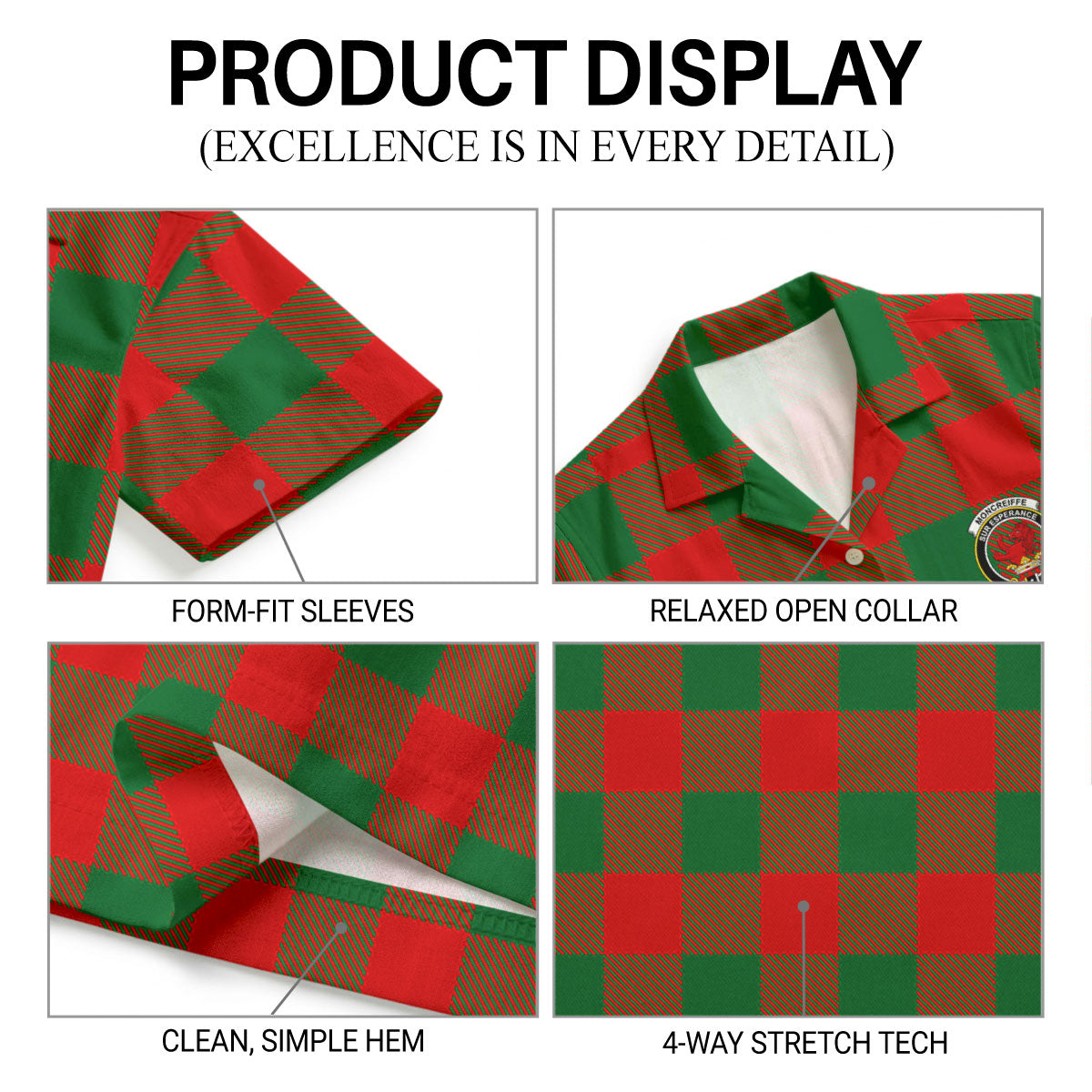 Moncreiffe (or Moncreiff) Tartan Crest Hawaiian Shirt