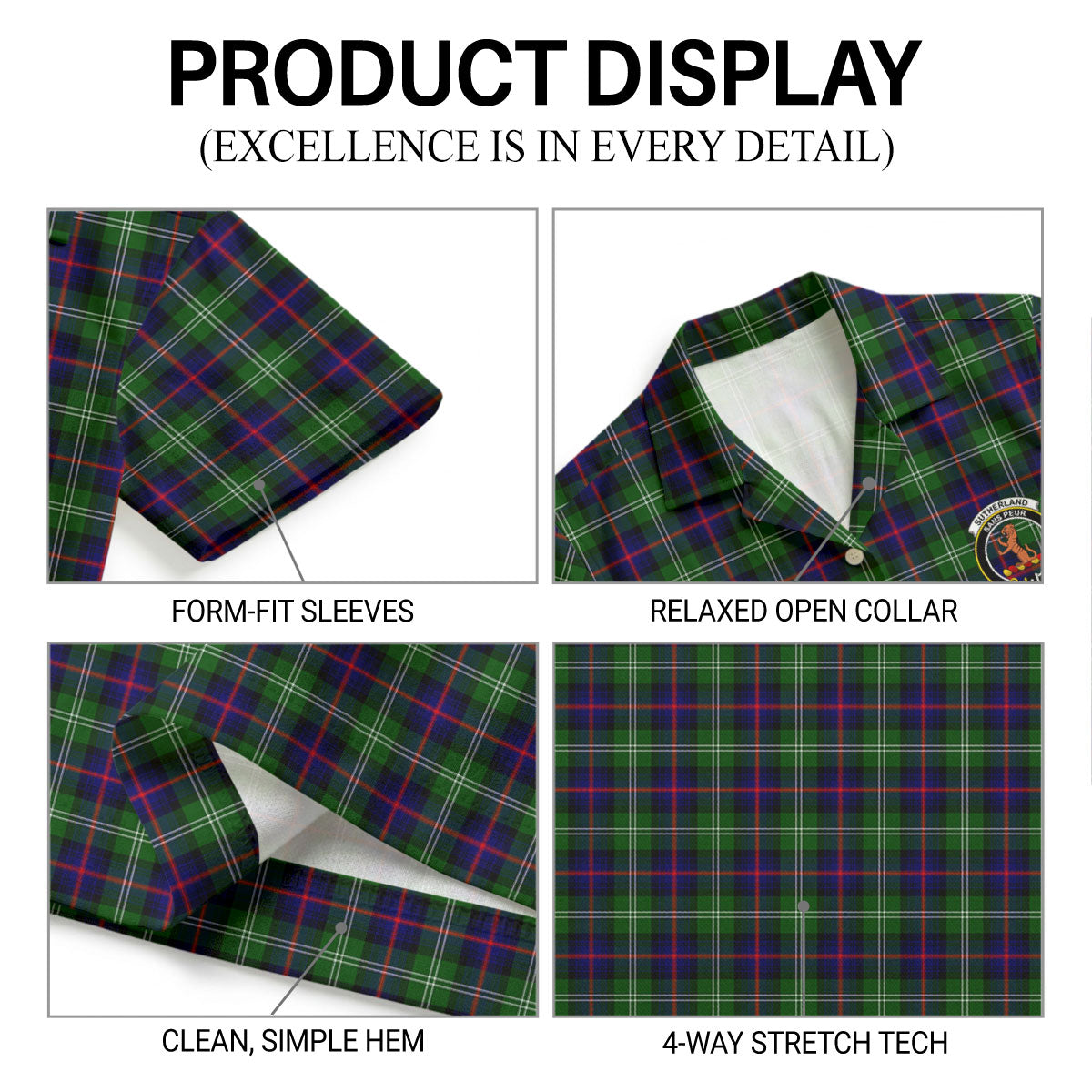 Sutherland Modern Tartan Crest Hawaiian Shirt
