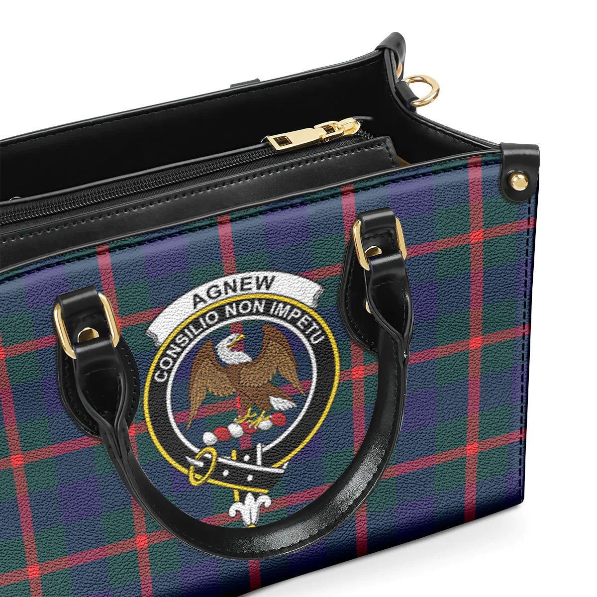 Agnew Modern Tartan Crest Leather Handbag