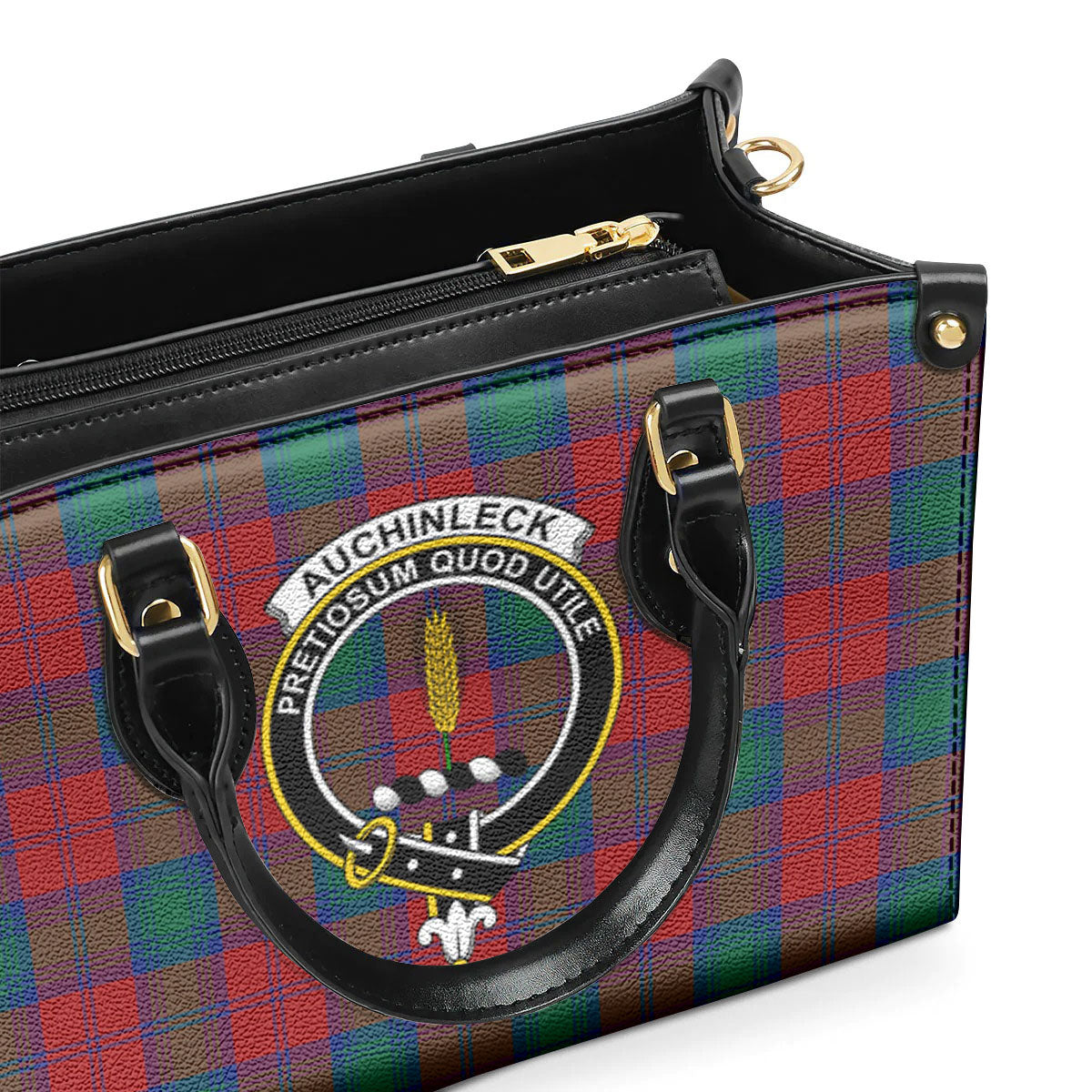 Auchinleck Tartan Crest Leather Handbag