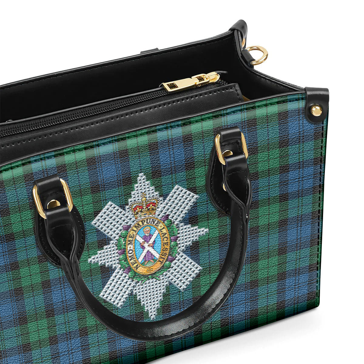 Black Watch Ancient Tartan Crest Leather Handbag