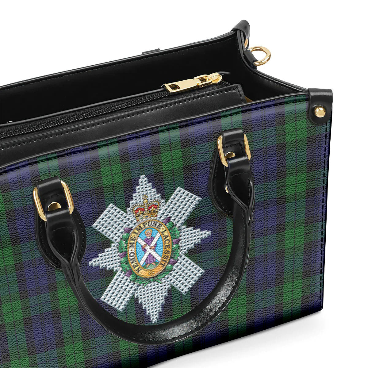 Black Watch Tartan Crest Leather Handbag