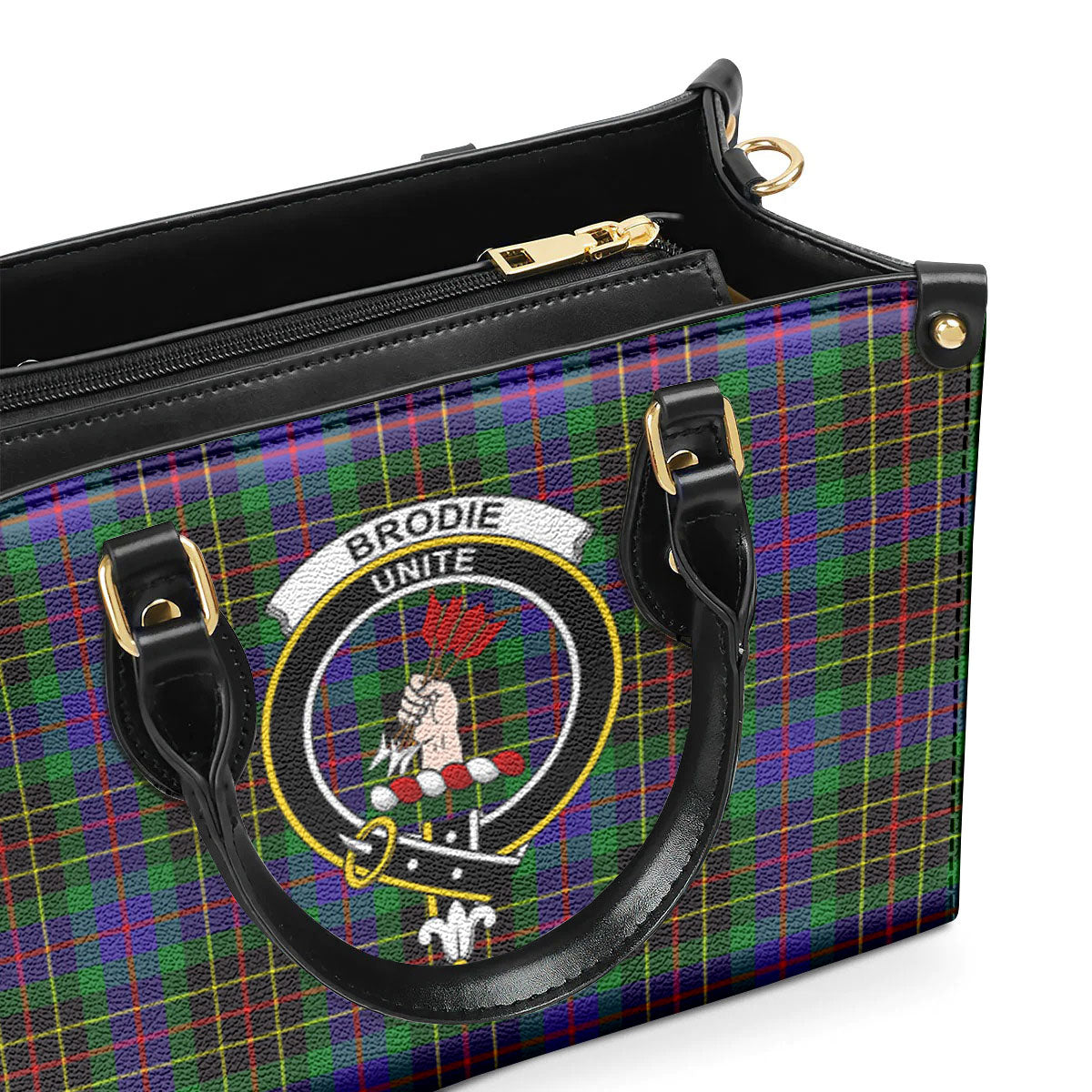 Brodie Hunting Modern Tartan Crest Leather Handbag