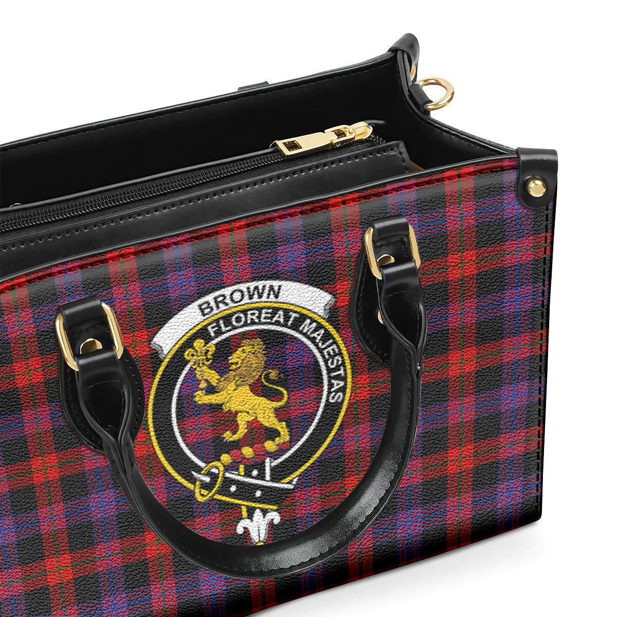 Brown Modern Tartan Crest Leather Handbag