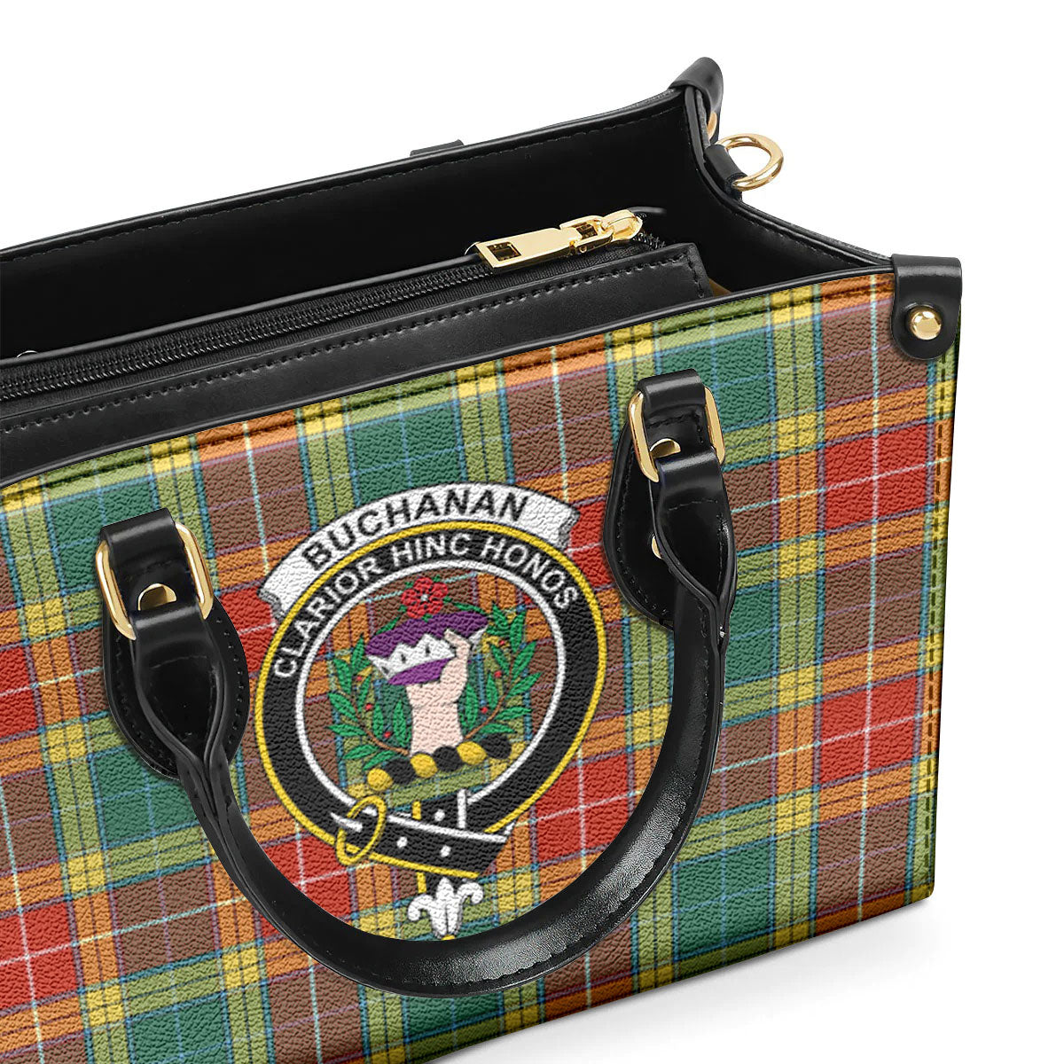 Buchanan Old Sett Tartan Crest Leather Handbag