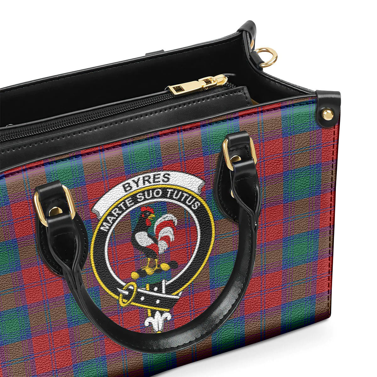 Byres Tartan Crest Leather Handbag