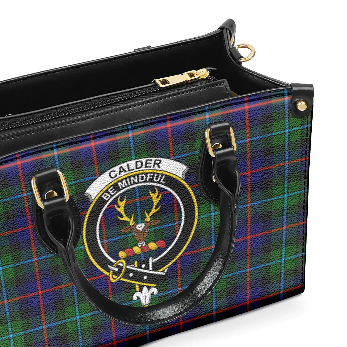 Calder Tartan Crest Leather Handbag