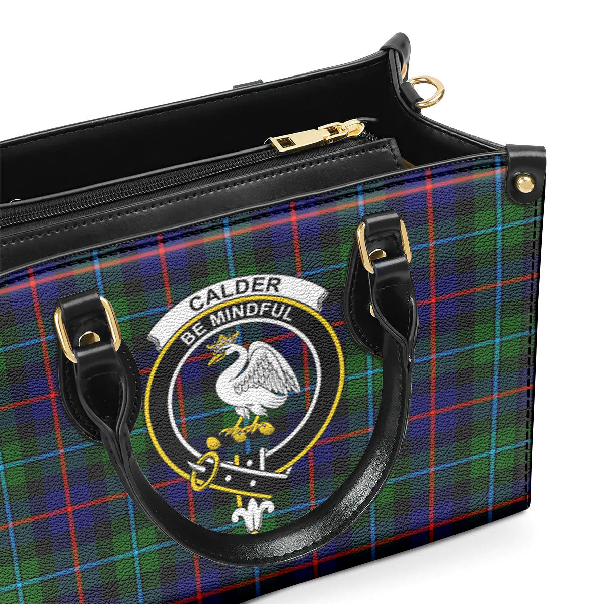 Calder (Calder-Campbell) Tartan Crest Leather Handbag