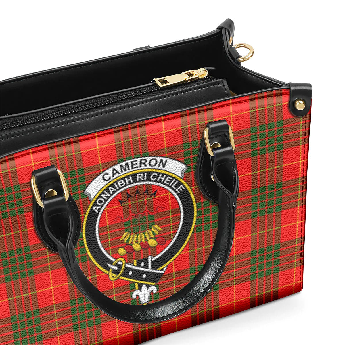 Cameron Modern Tartan Crest Leather Handbag