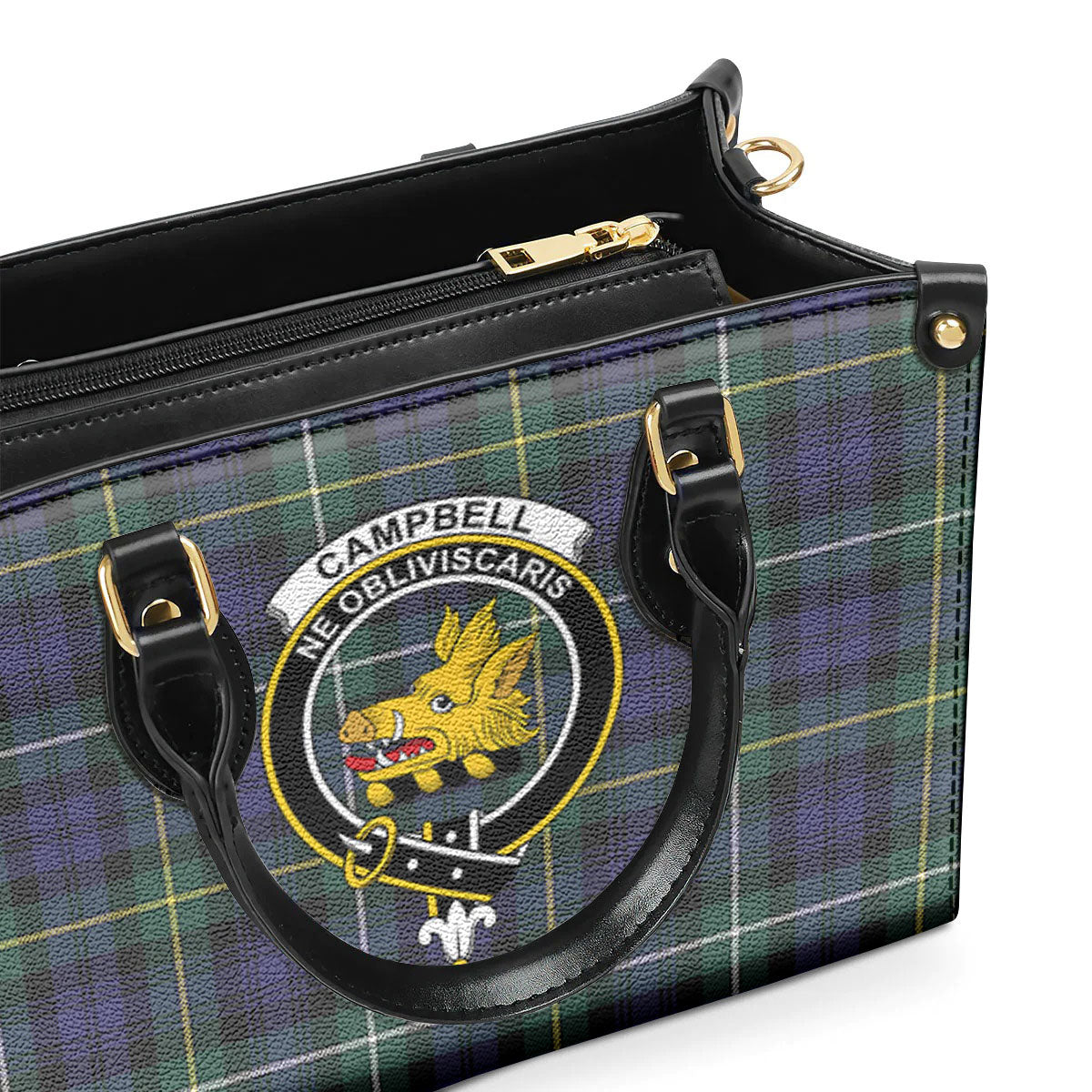 Campbell Argyll Modern Tartan Crest Leather Handbag