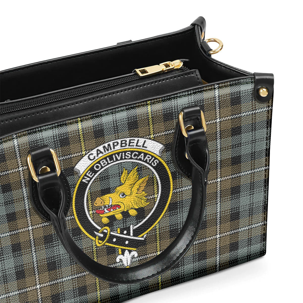 Campbell Argyll Weathered Tartan Crest Leather Handbag