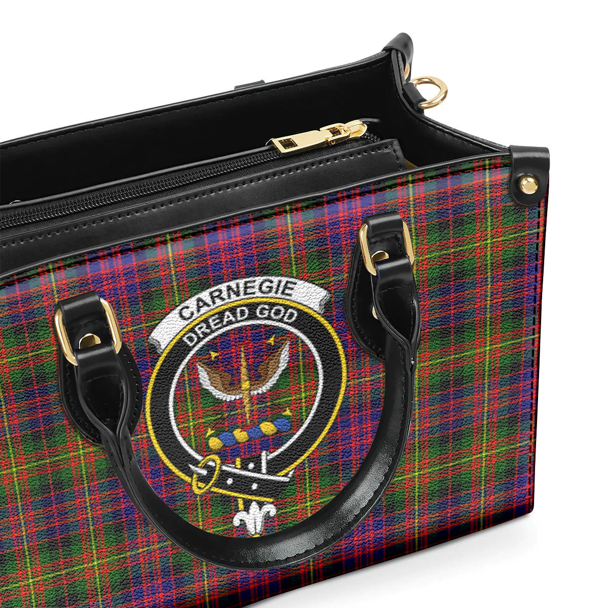 Carnegie Modern Tartan Crest Leather Handbag