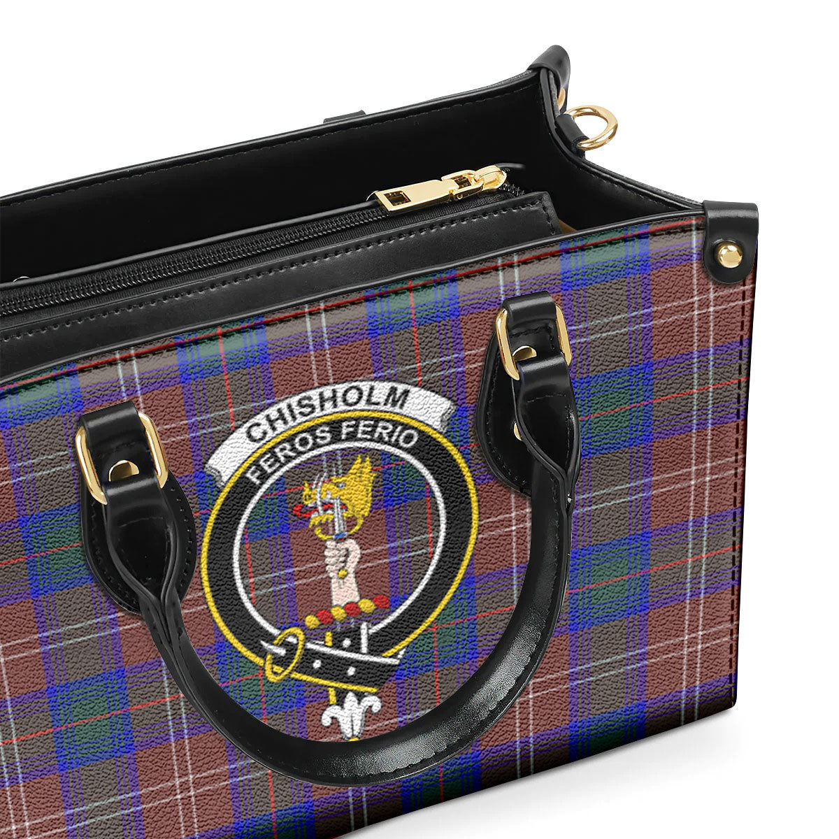 Chisholm Hunting Modern Tartan Crest Leather Handbag