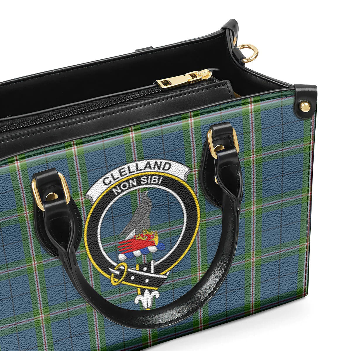 Clelland Tartan Crest Leather Handbag