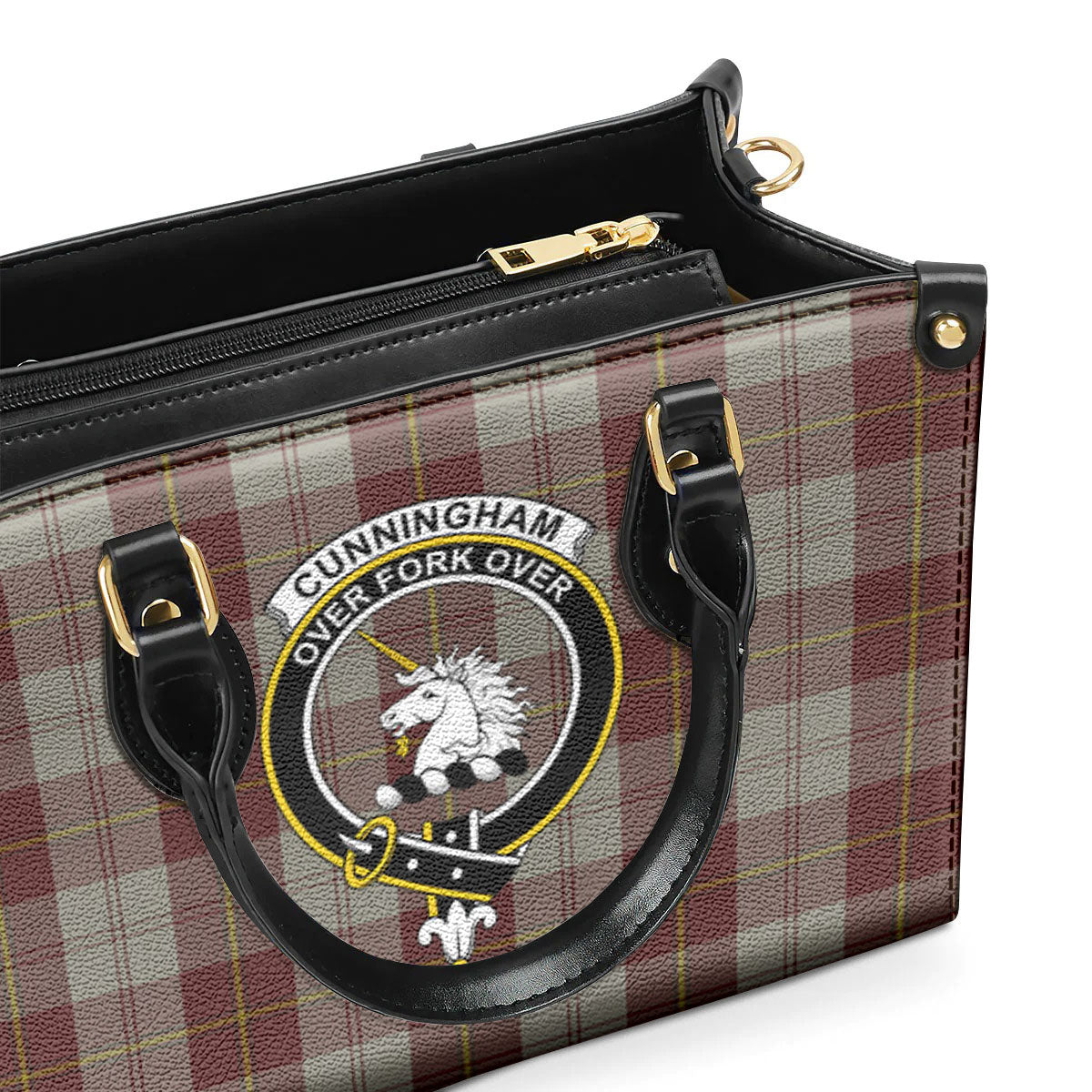 Cunningham Burgundy Dancers Tartan Crest Leather Handbag